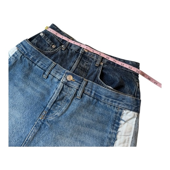 ZARA ZW Denim Mini Skirt Double Waisted Upcycled Ultra Mini Size Small - Picture 14 of 16